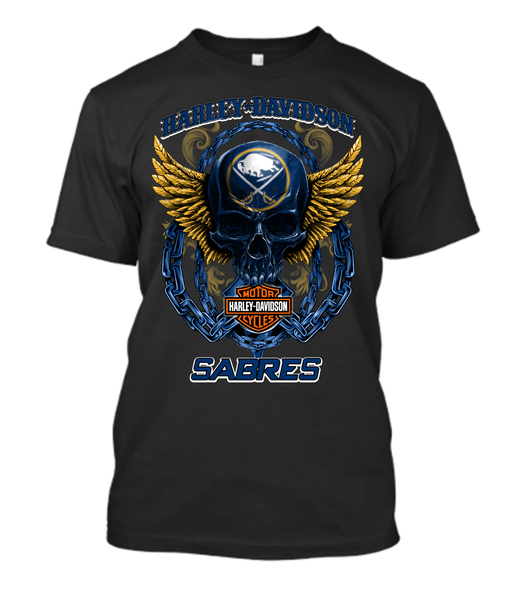 Harley Davidson Buffalo Sabres Nhl Motor Cycles Skull Wings T-Shirt