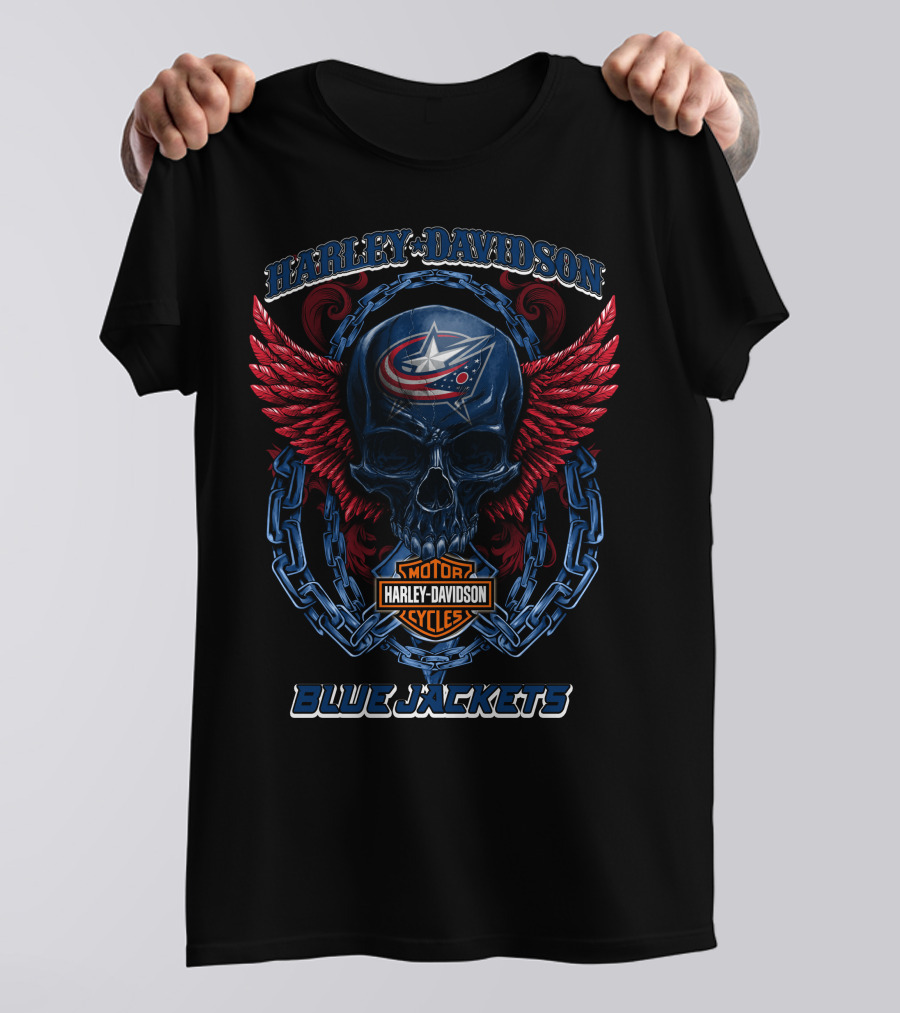 Harley Davidson Blue Jackets Columbus Nhl Motorcycles T-Shirt