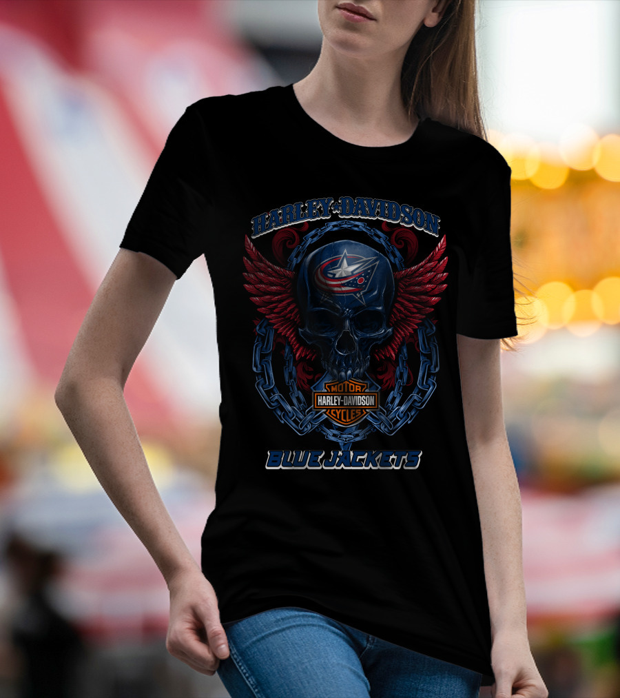 Harley Davidson Blue Jackets Columbus Nhl Motorcycles T-Shirt