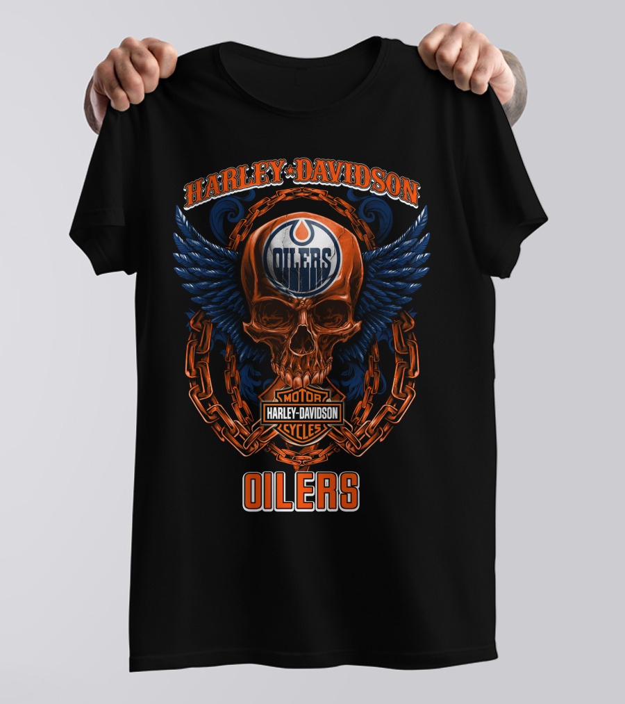 Harley Davidson Nhl Edmonton Oilers Skull And Wings T-Shirt