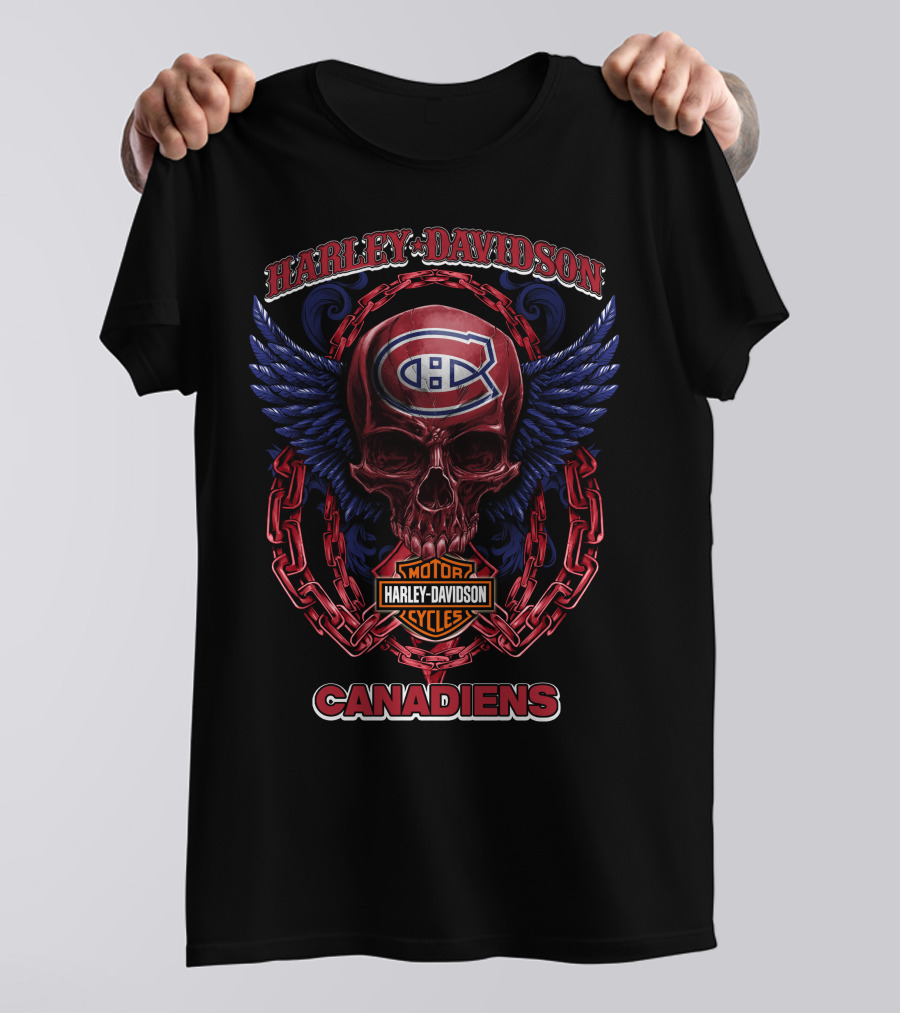 Harley Davidson Montreal Canadiens Nhl Skull Wings T-Shirt