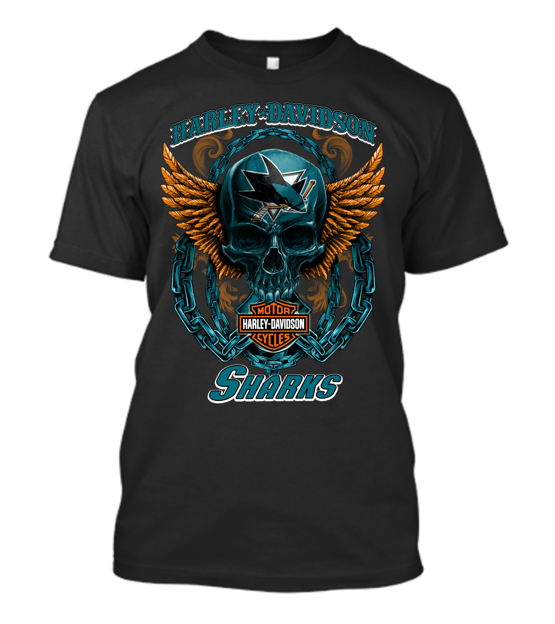 Harley Davidson San Jose Sharks Nhl Motorcycles Skull And Wings T-Shirt