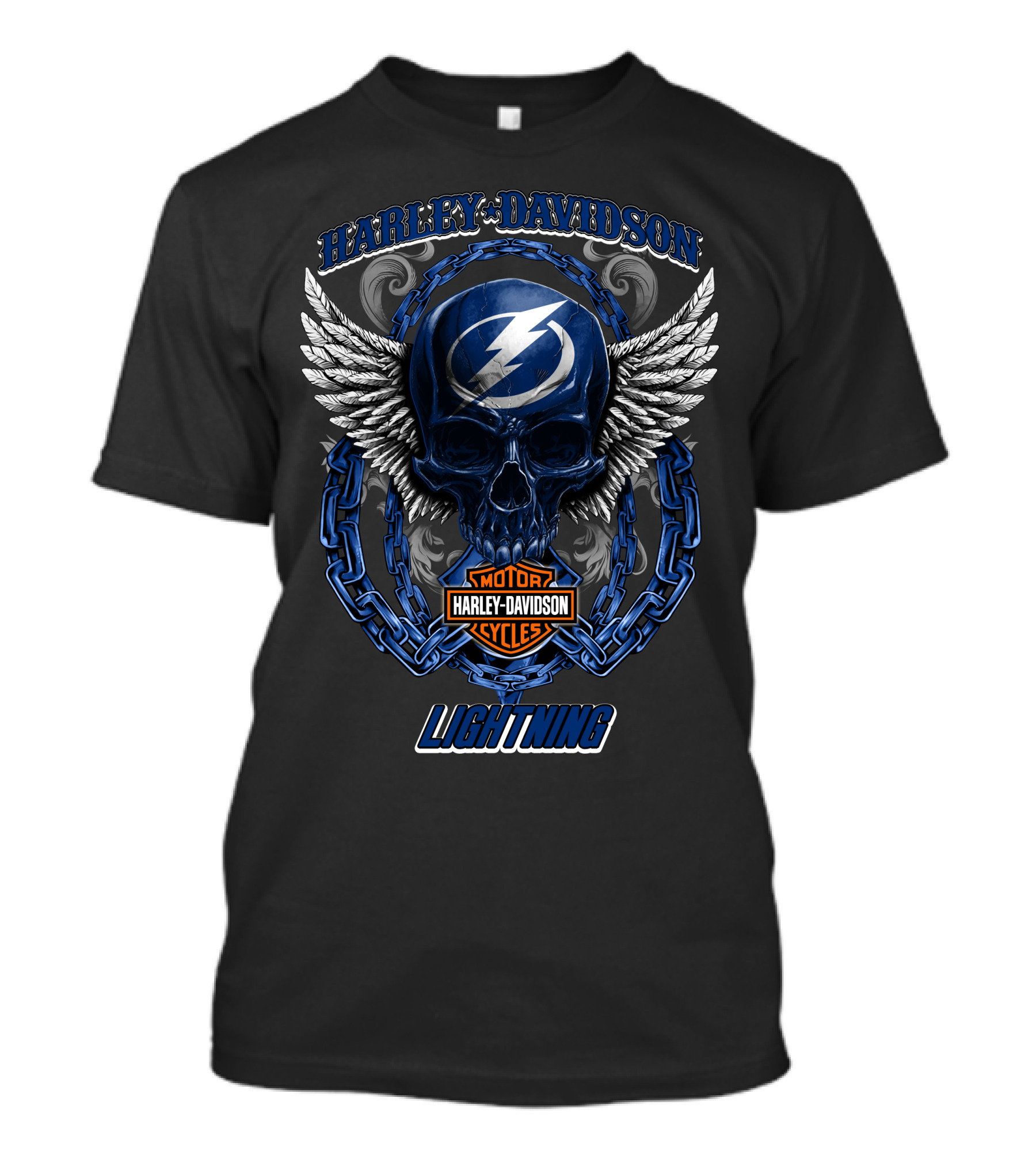 Harley Davidson Nhl Tampa Bay Lightning Skull Wings Chain T-Shirt