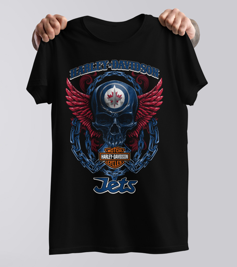 Harley Davidson Motor Cycles Nhl Winnipeg Jets Skull Wings T-Shirt