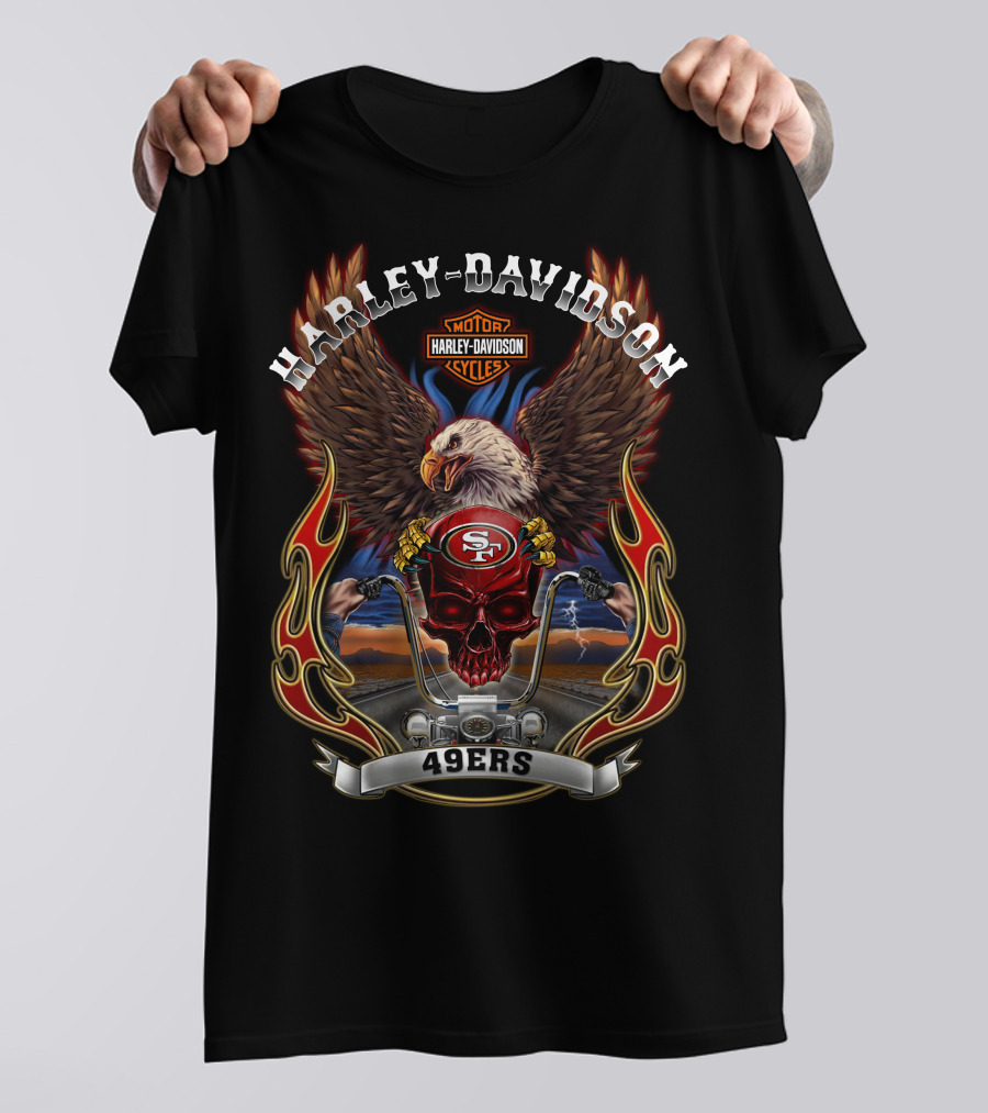 Harley Davidson Motorcycles San Francisco 49ers Eagle And Skull Nfl T-Shirt