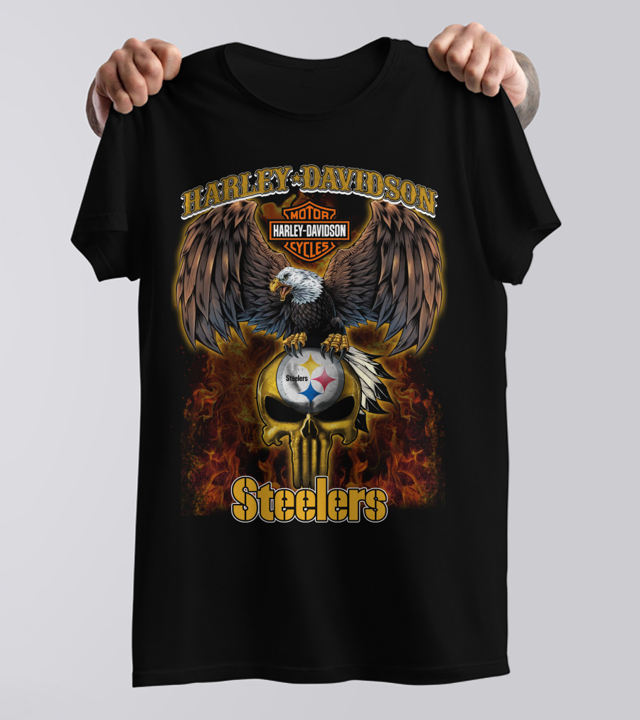 Harley Davidson Steelers Nfl Eagle Logo Flame T-Shirt