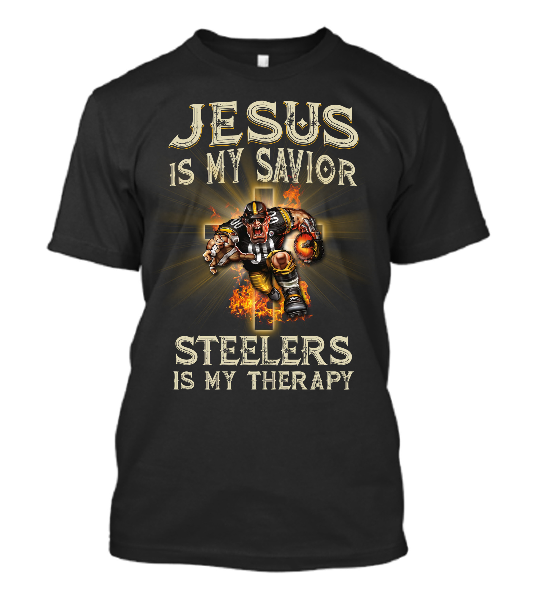 Jesus Is My Savior Steelers Is My Therapy Pittsburgh Steelers Nfl Mascot God T-Shirt