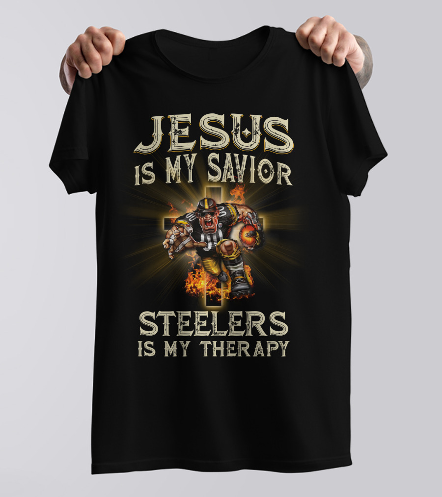 Jesus Is My Savior Steelers Is My Therapy Pittsburgh Steelers Nfl Mascot God T-Shirt