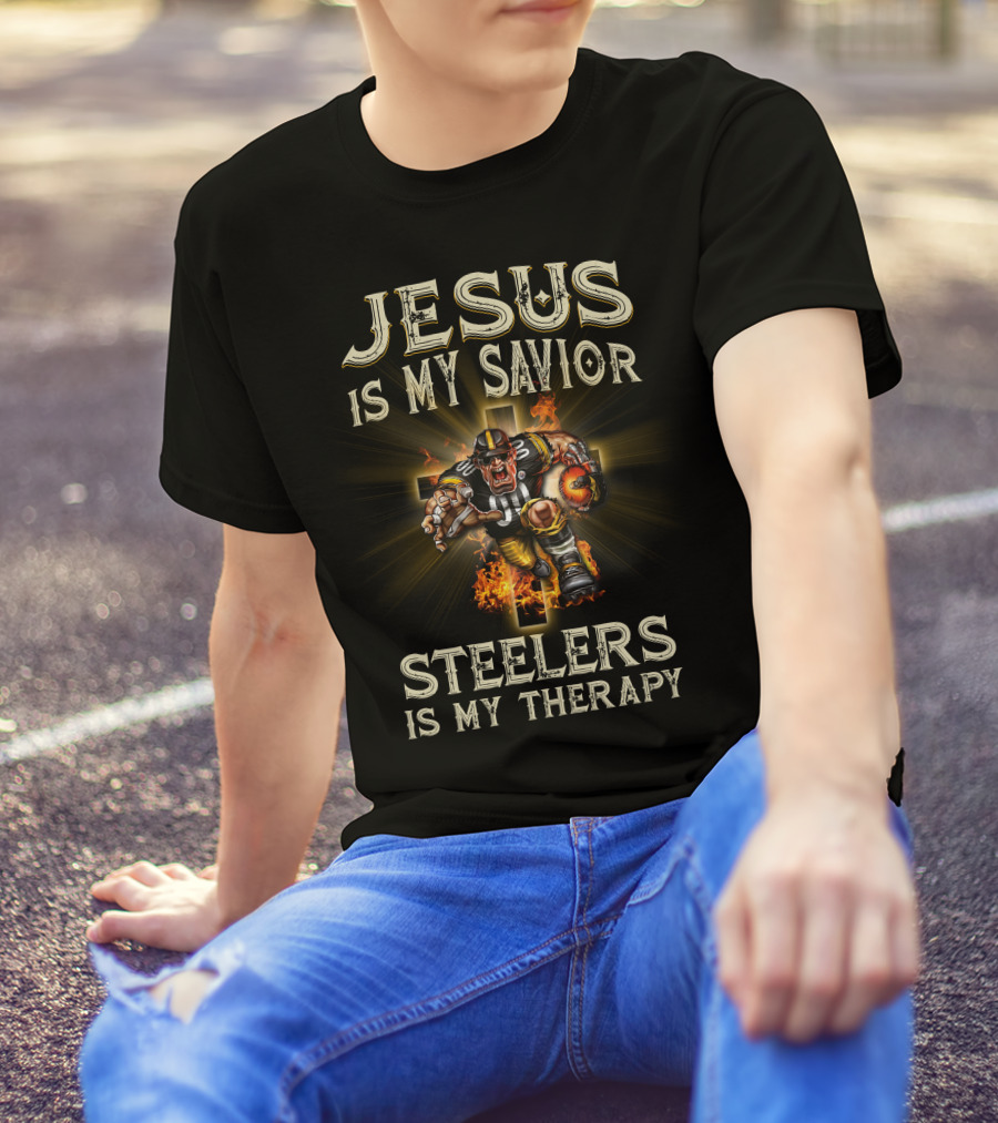 Jesus Is My Savior Steelers Is My Therapy Pittsburgh Steelers Nfl Mascot God T-Shirt