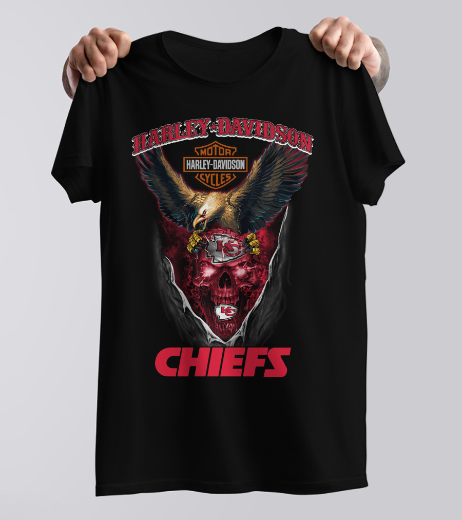 Harley Davidson Motor Cycles Chiefs Kansas City Nfl Eagles Skull T-Shirt