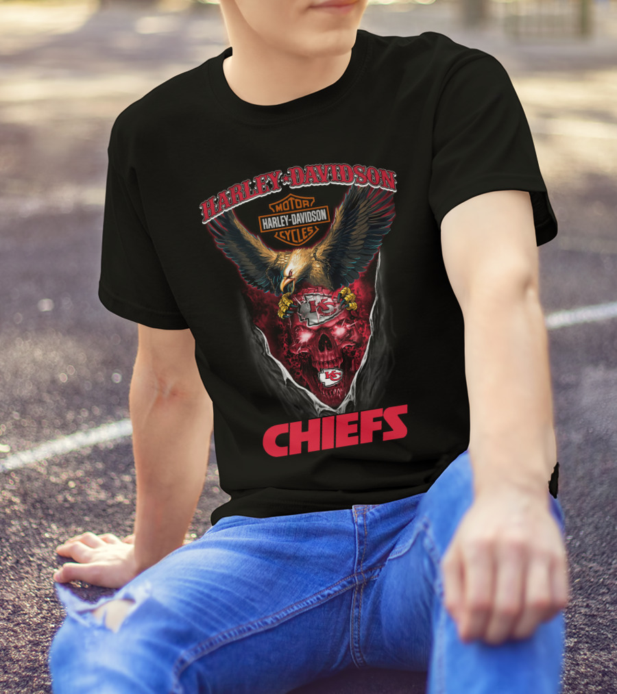 Harley Davidson Motor Cycles Chiefs Kansas City Nfl Eagles Skull T-Shirt