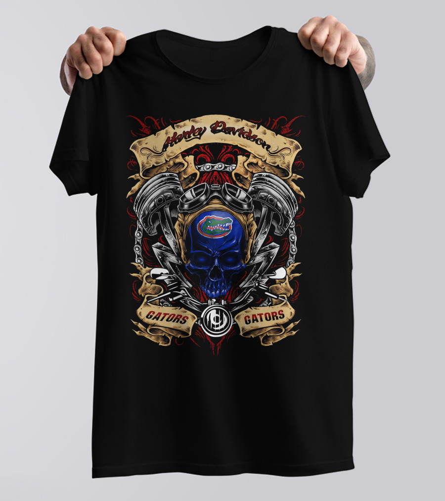 Harley Davidson Florida Gators Ncaa Blue Skull Engine T-Shirt