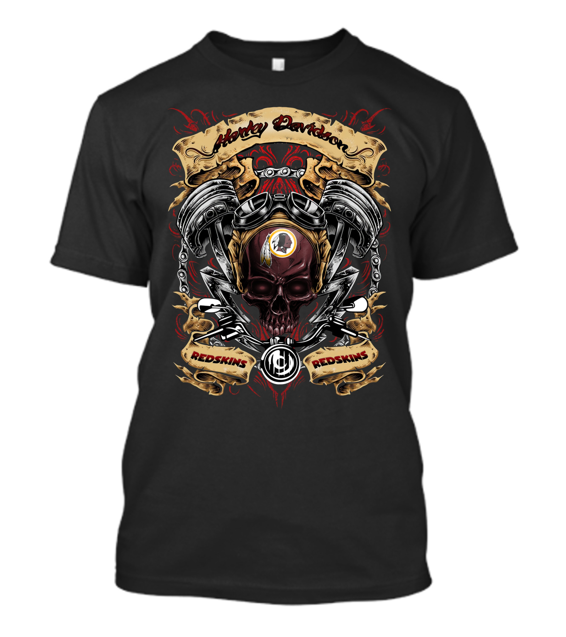 Harley Davidson Washington Redskins Motorcycle Skull T-Shirt