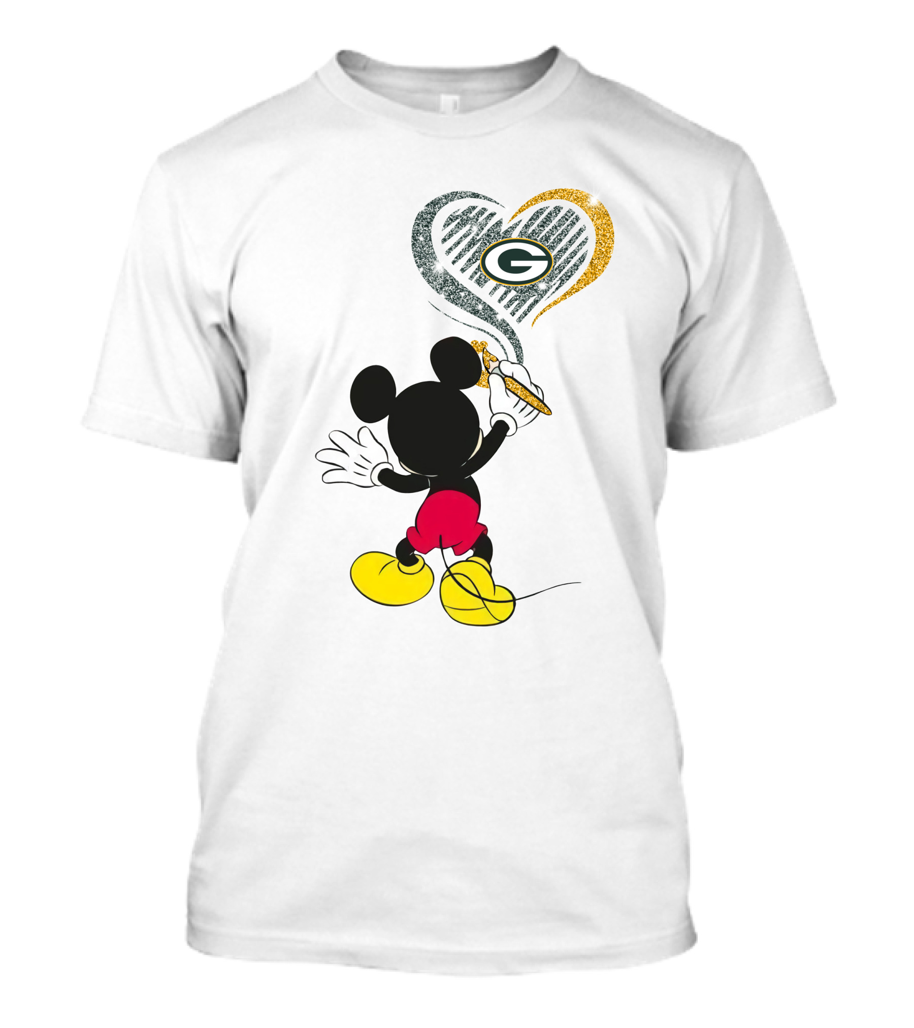 Mickey Mouse Painting Green Bay Packers Heart T-Shirt