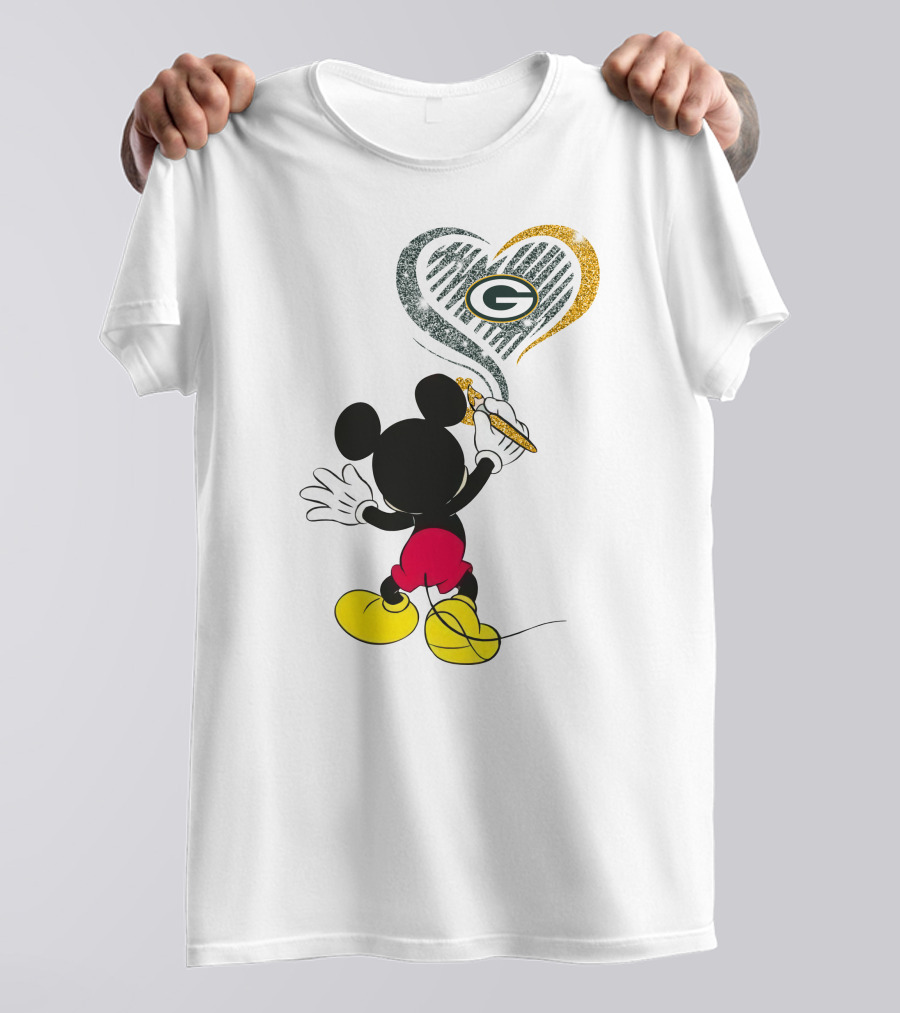 Mickey Mouse Painting Green Bay Packers Heart T-Shirt