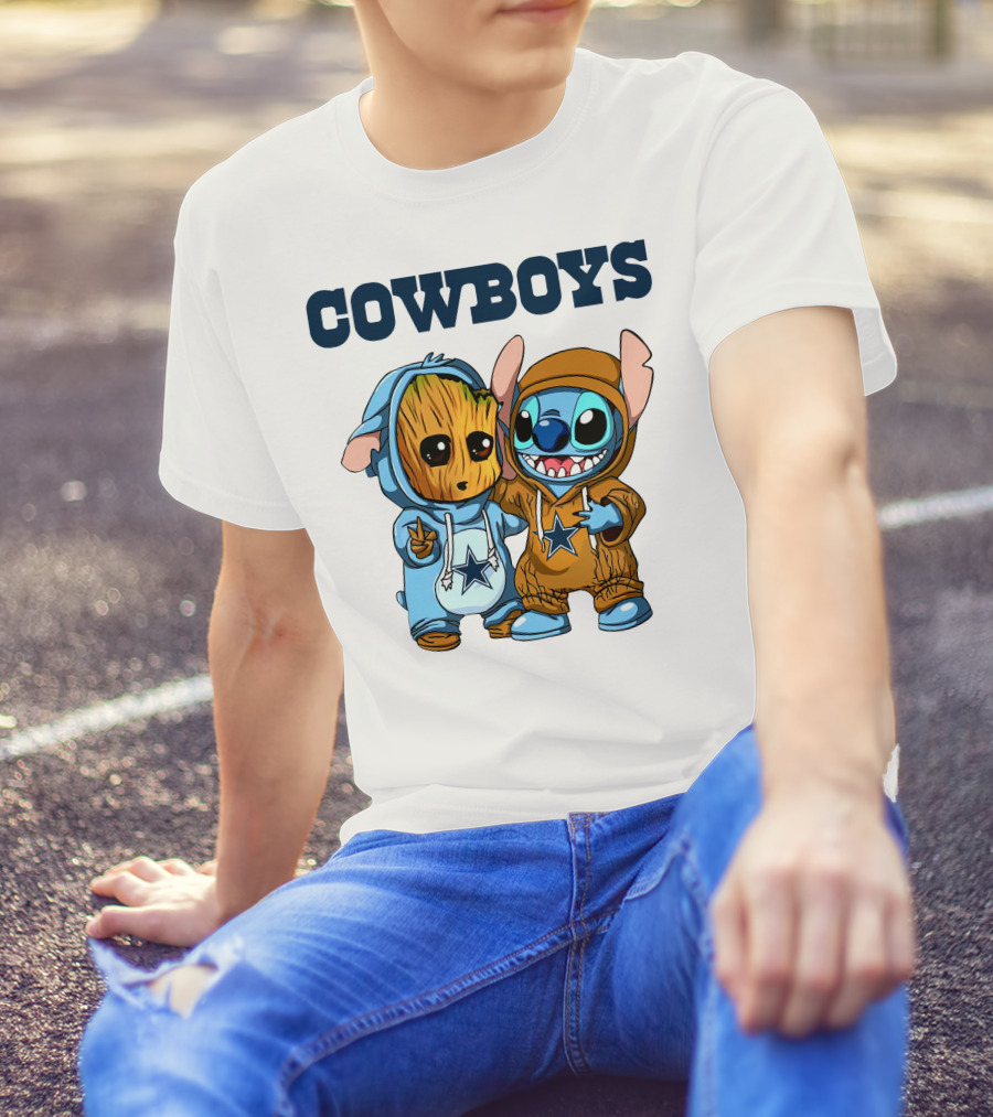 Cowboys Groot Stitch NFL Disney Collaboration T-Shirt