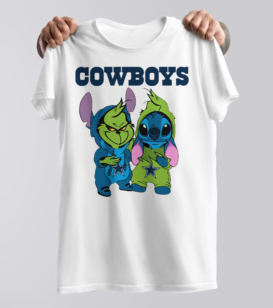 Cowboys Disney NFL Stitch Grinch Character Mashup T-Shirt
