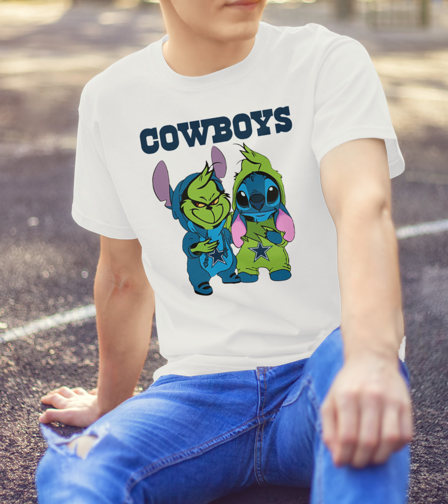 Cowboys Disney NFL Stitch Grinch Character Mashup T-Shirt