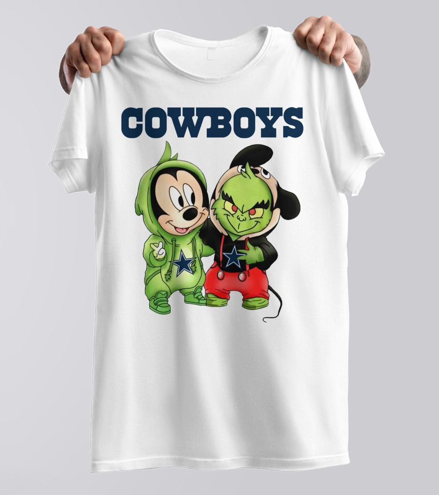 Cowboys Mickey Mouse And Grinch Collaboration Football Fan Style T-Shirt