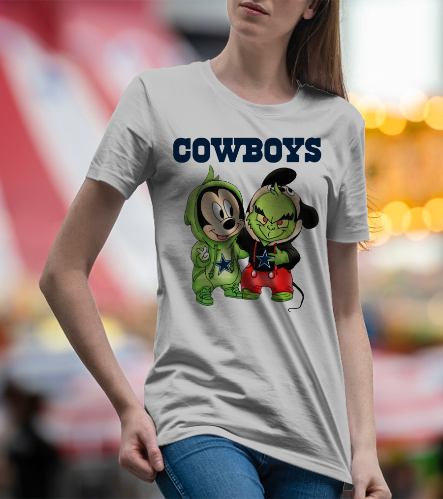 Cowboys Mickey Mouse And Grinch Collaboration Football Fan Style T-Shirt