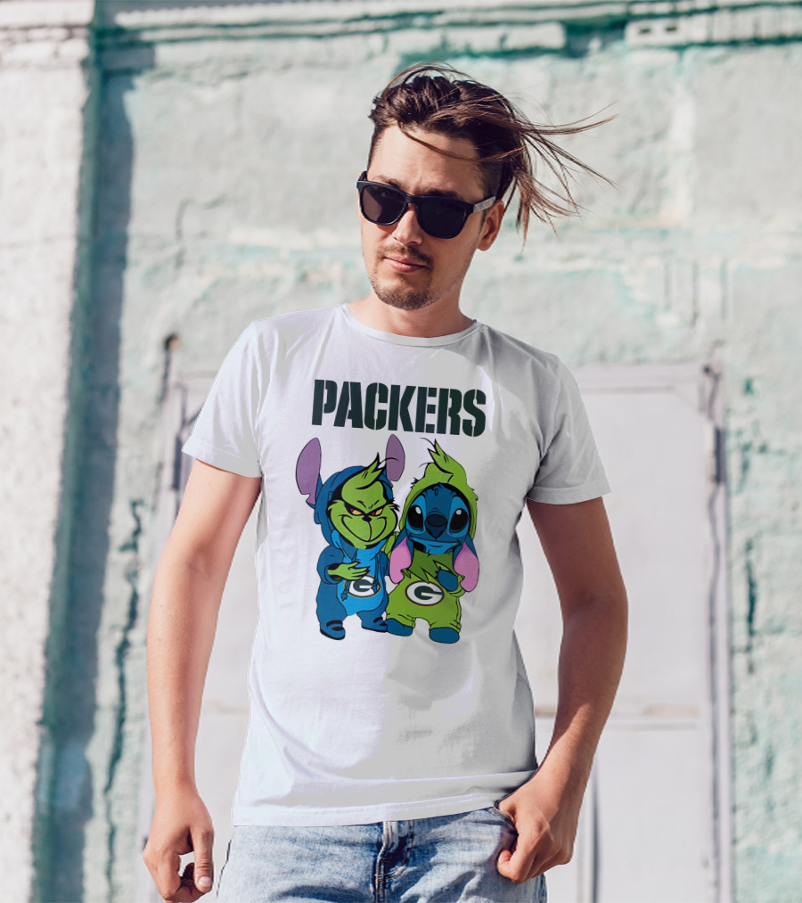 Packers Grinch And Stitch Green Bay Football Crossover T-Shirt