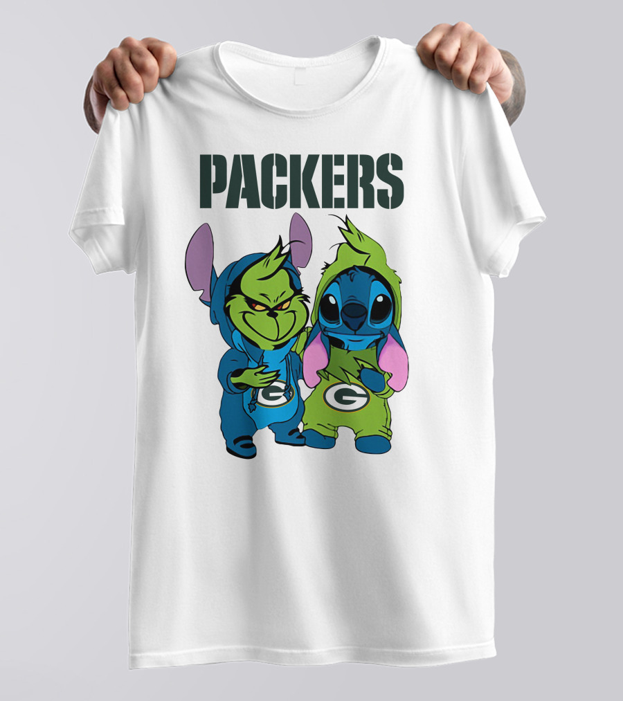 Packers Grinch And Stitch Green Bay Football Crossover T-Shirt