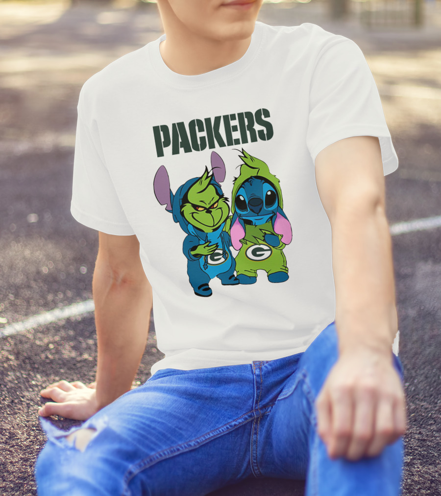 Packers Grinch And Stitch Green Bay Football Crossover T-Shirt