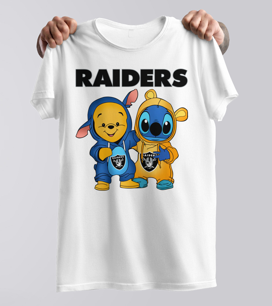 Raiders Pooh-Stitch Crossover Nfl Team Logos T-Shirt