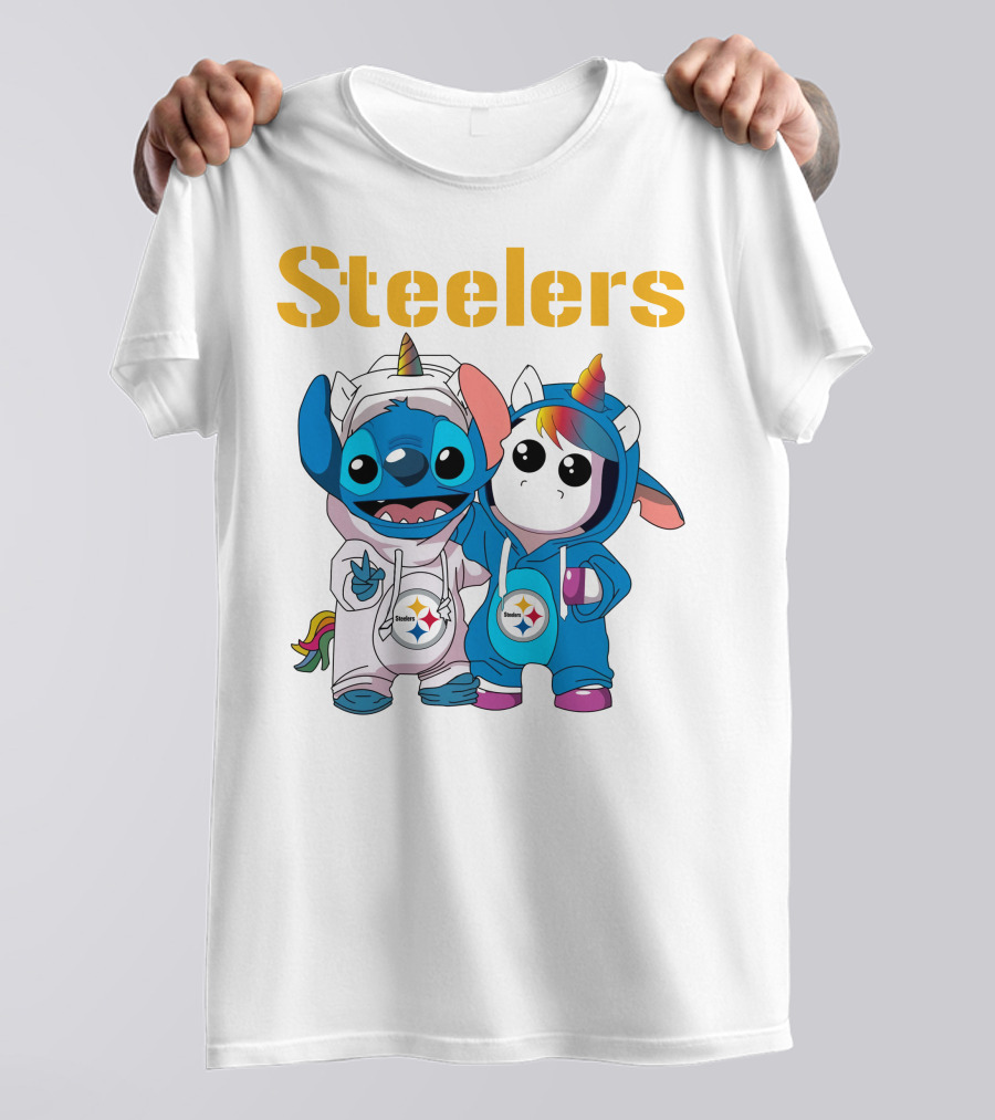 Steelers Stitch And Unicorn Duo With Rainbow Horns T-Shirt