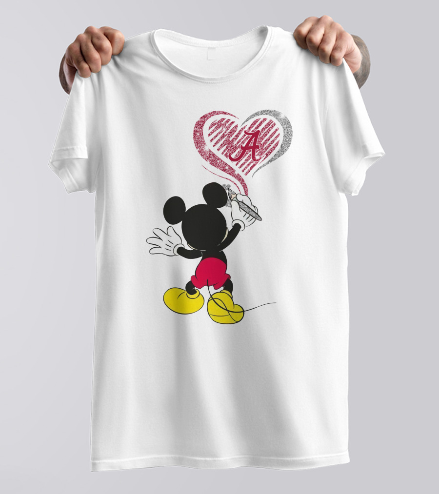 Mickey Mouse Drawing Alabama Crimson Tide Heart T-Shirt