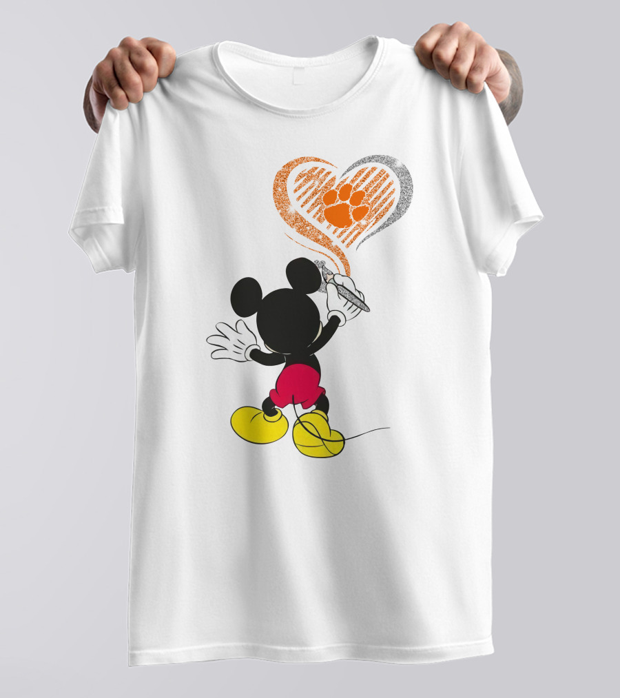 Mickey Mouse Heart Clemson Paw Print T-Shirt