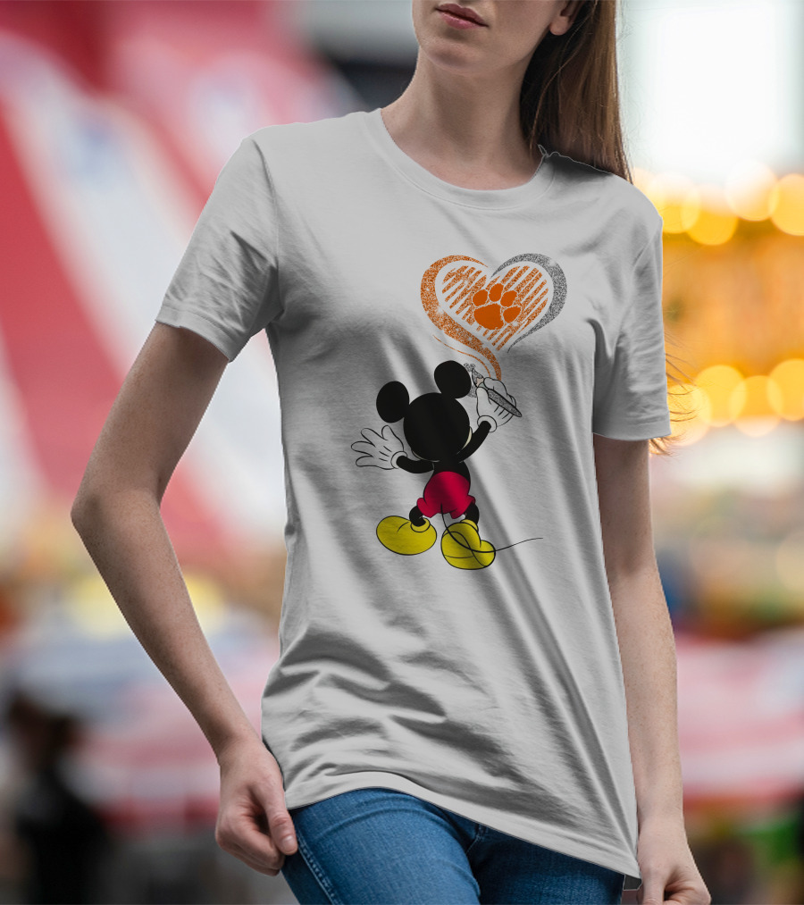 Mickey Mouse Heart Clemson Paw Print T-Shirt