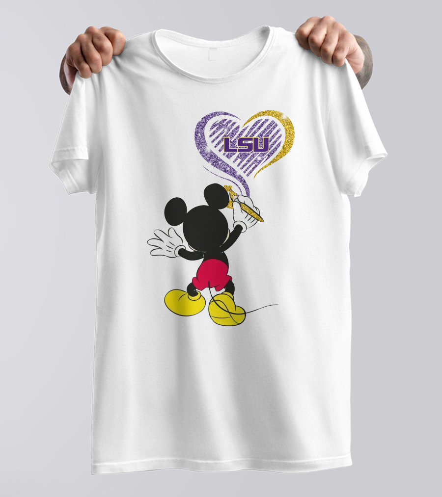 Mickey Lsu Heart Painting Ncaa T-Shirt