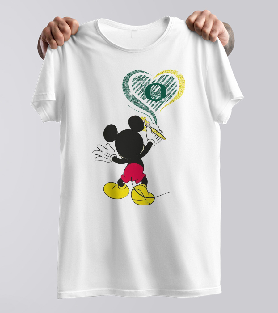 Mickey Mouse Draws Oregon Ducks Heart With Number T-Shirt