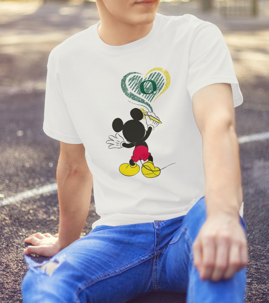 Mickey Mouse Draws Oregon Ducks Heart With Number T-Shirt