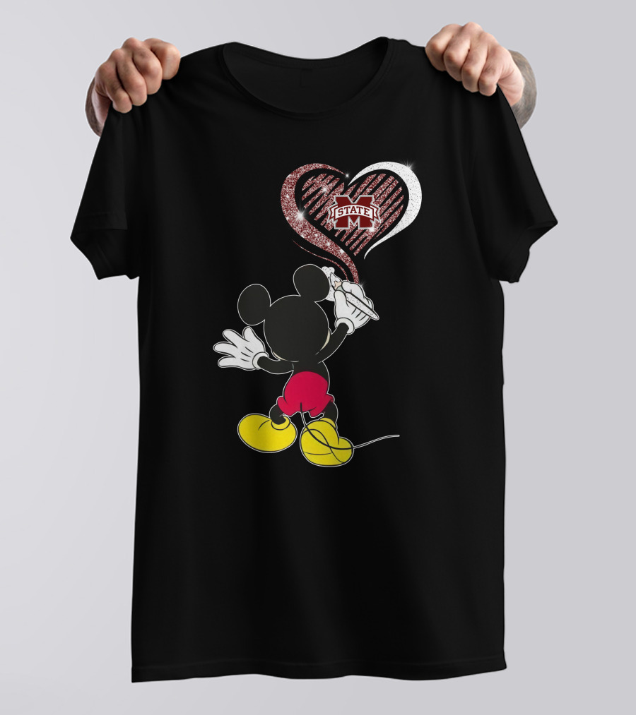 Mickey Mouse Drawing Heart Mississippi State Bulldogs T-Shirt