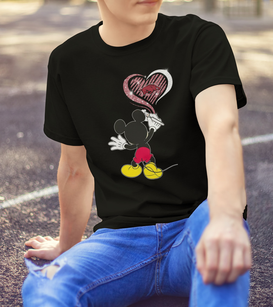 Mickey Arkansas Razorbacks Heart Drawing 22 T-Shirt