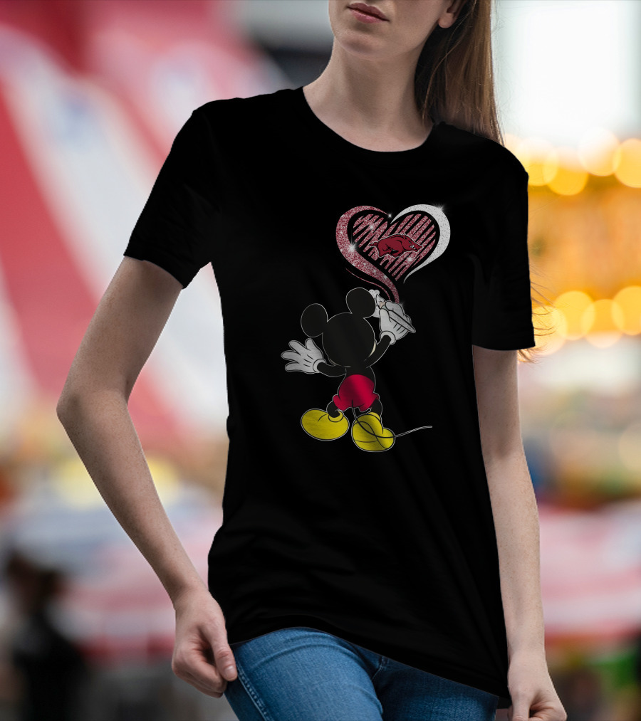 Mickey Arkansas Razorbacks Heart Drawing 22 T-Shirt