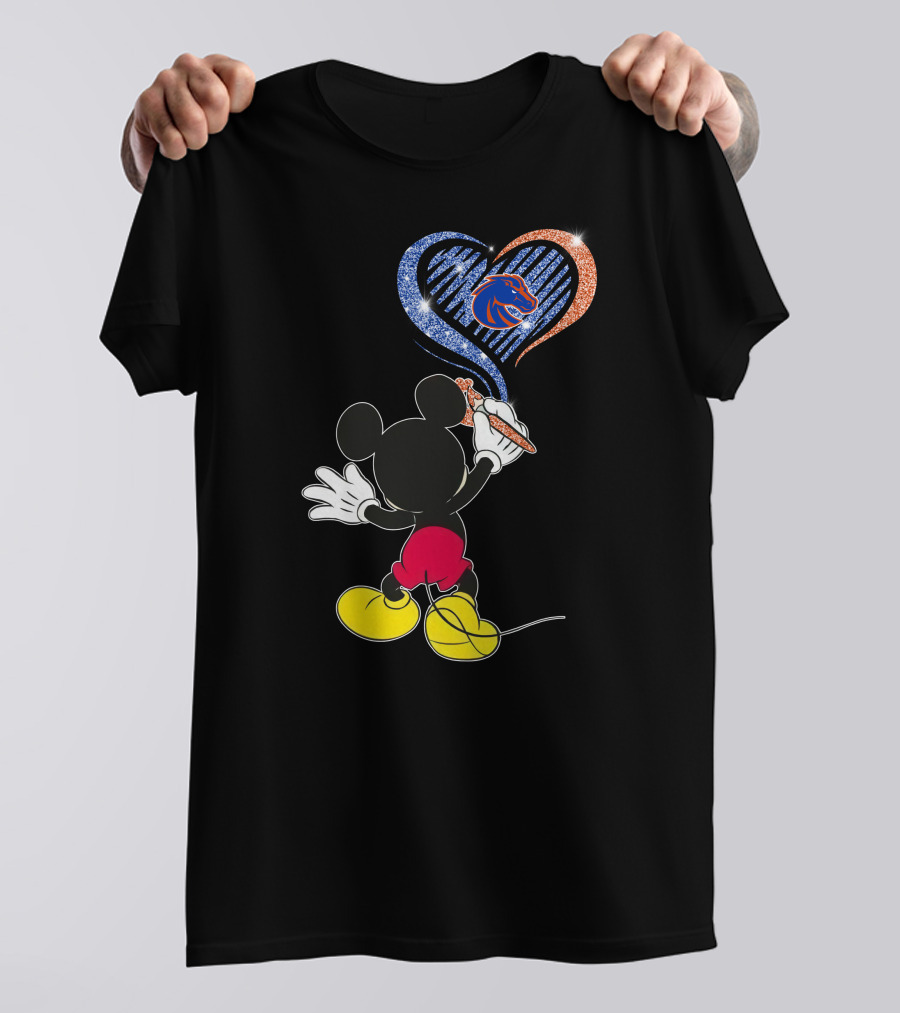 Mickey Painting Blue And Orange Heart Boise State Broncos T-Shirt