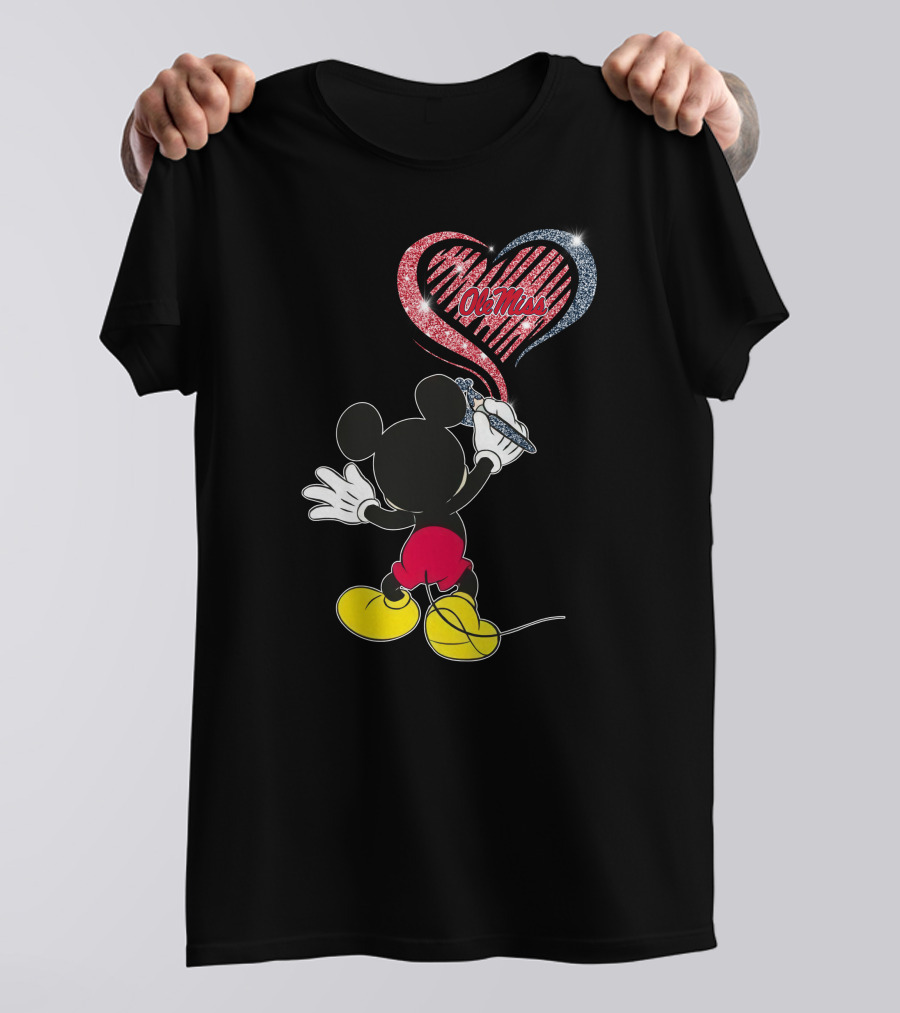 Ole Miss Rebels Heart Design Featuring Iconic Mouse Character T-Shirt