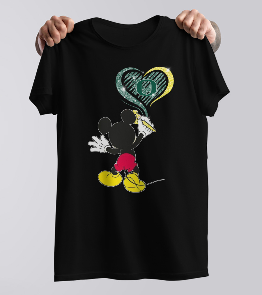 Mickey Mouse Drawing Oregon Ducks Heart T-Shirt