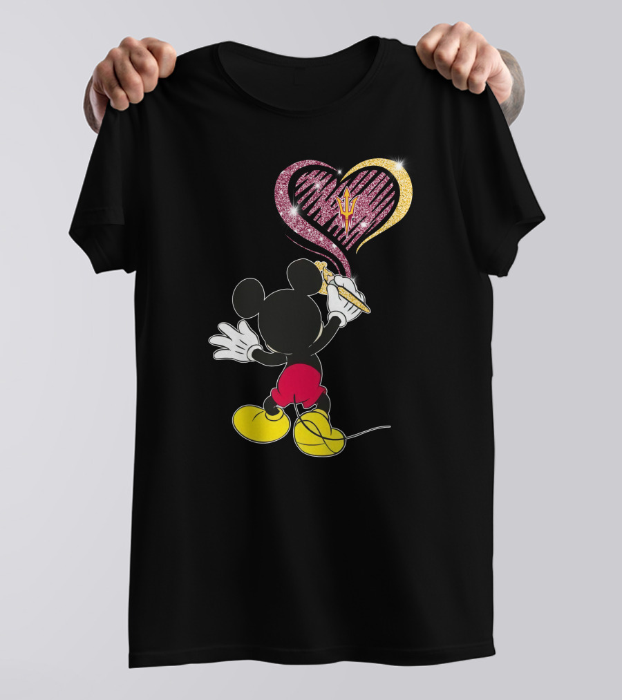 Mickey Mouse Drawing Heart With Arizona State Sun Devils T-Shirt