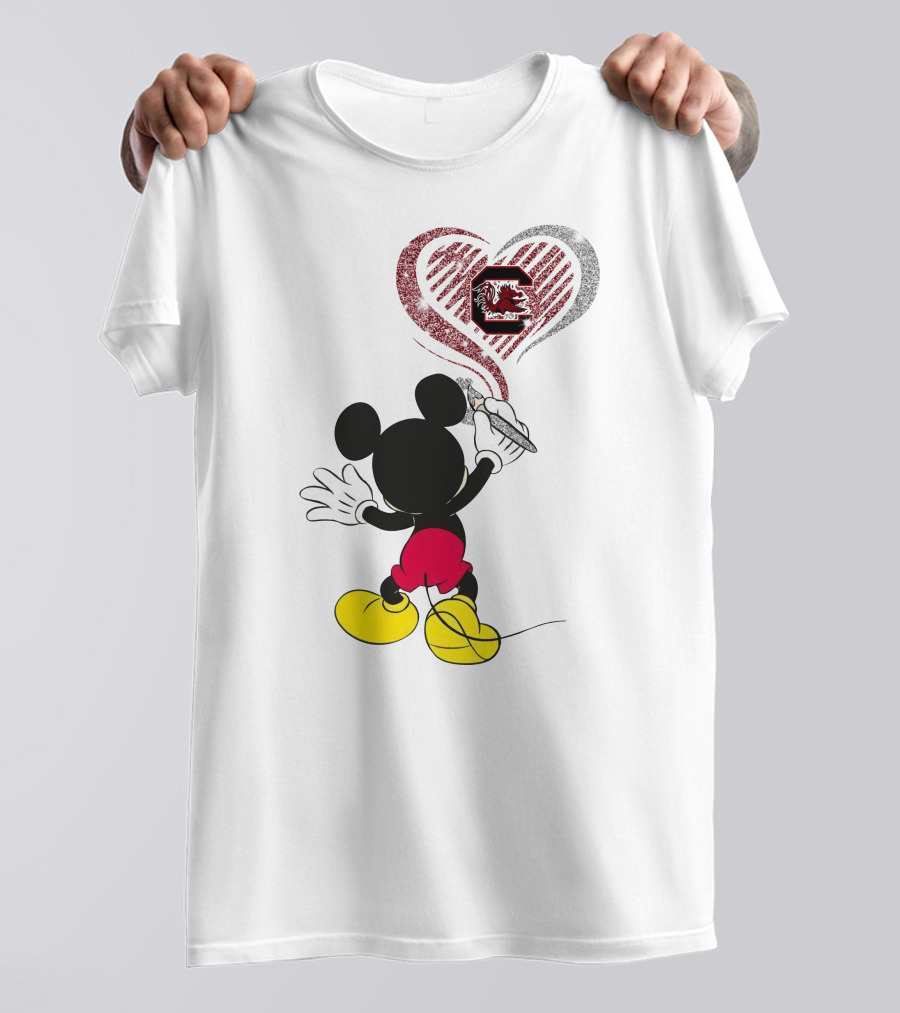 Mickey Mouse South Carolina Gamecocks Heart Drawing T-Shirt