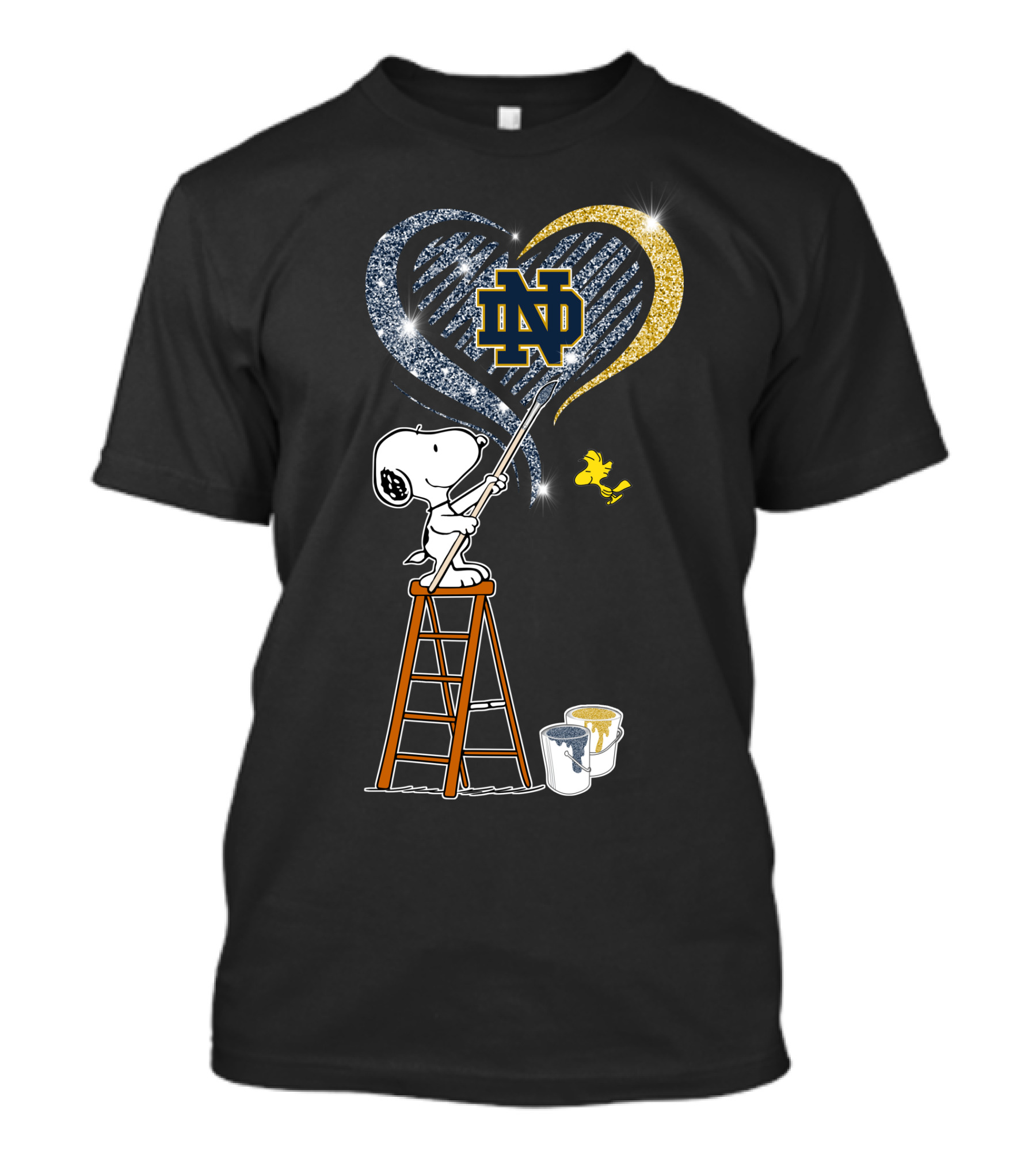 Snoopy Painting Notre Dame Heart With Woodstock T-Shirt