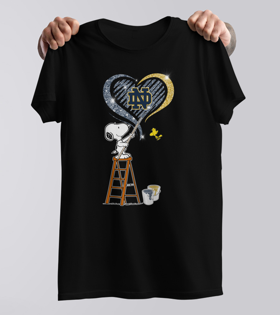Snoopy Painting Notre Dame Heart With Woodstock T-Shirt