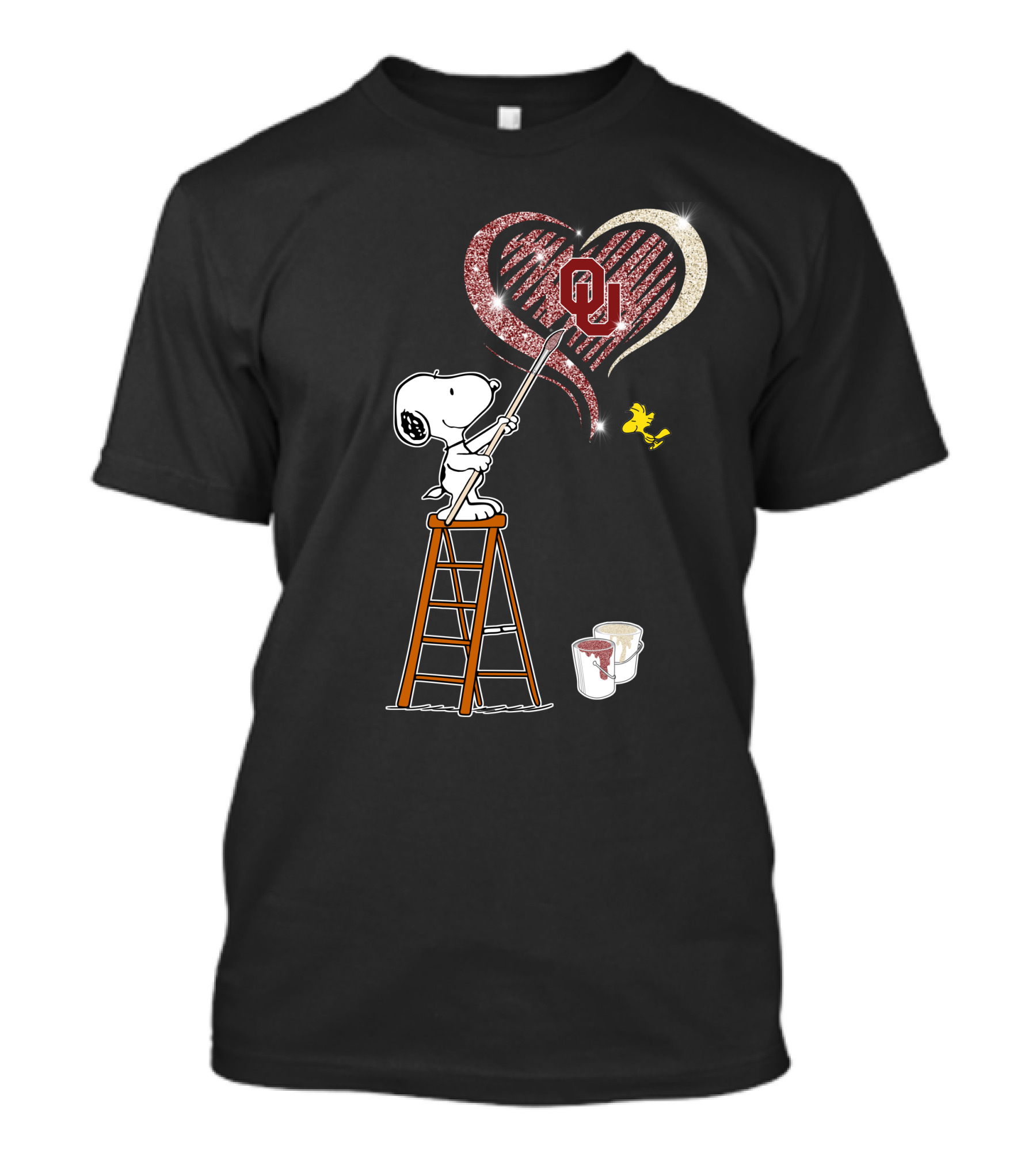 Snoopy Oklahoma Sooners Heart Painting Woodstock T-Shirt