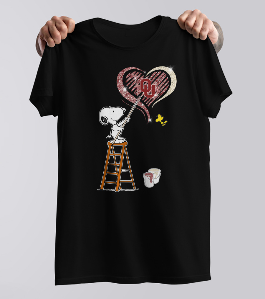 Snoopy Oklahoma Sooners Heart Painting Woodstock T-Shirt