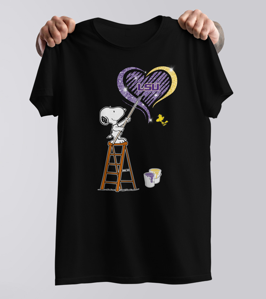 Snoopy Painting Lsu Heart With And Woodstock T-Shirt
