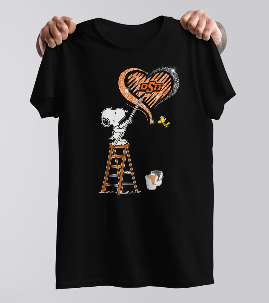 Snoopy Osu Heart Design With Ladder And Paint Buckets T-Shirt