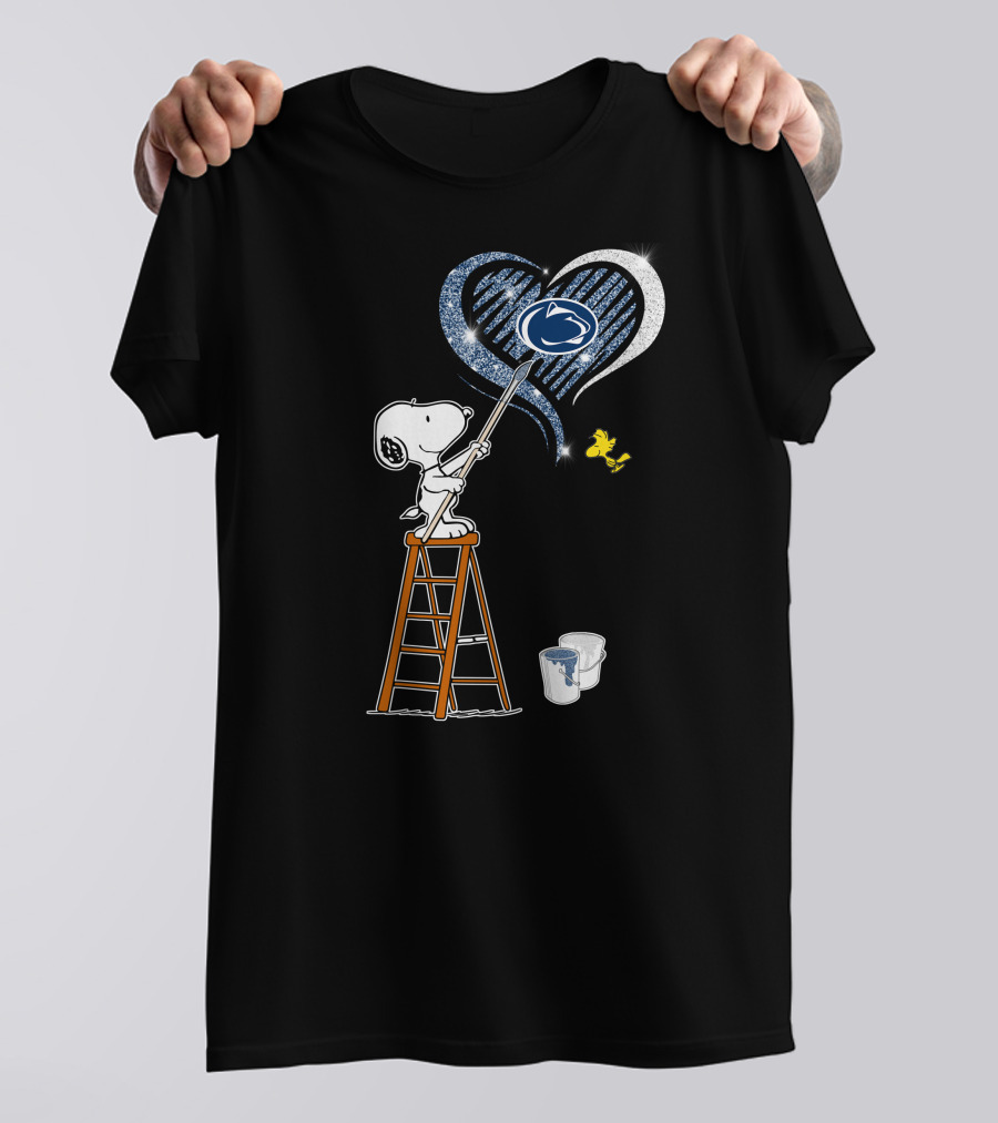 Snoopy Painting Penn State Nittany Lions Heart With And Woodstock T-Shirt
